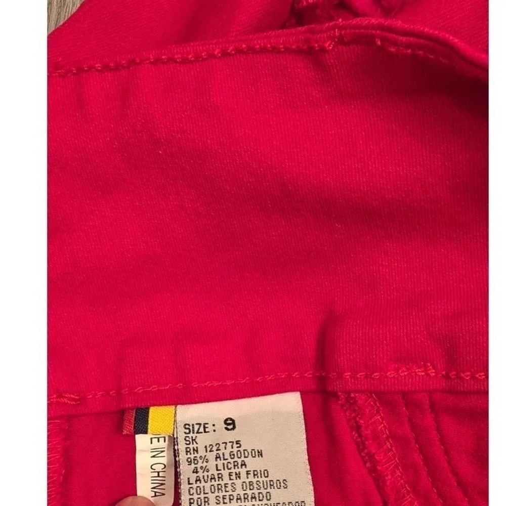Silver Diva‎ Red Distressed Skinny Jeans High Rise Rhinestone Pocket Size 9
